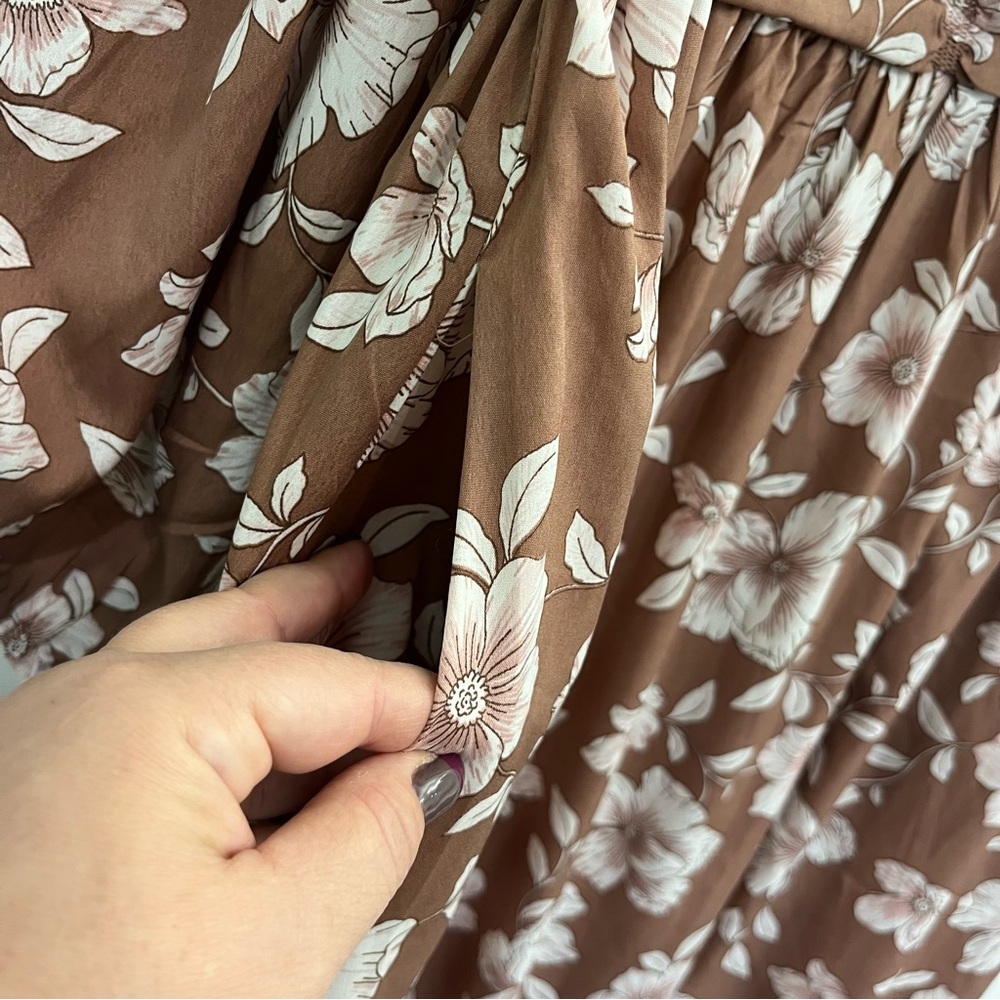 NWT Band Of The Free Brown BOG Floral Pockets Women’s Midi Milkmaid Sun Dress - Picture 6 of 12